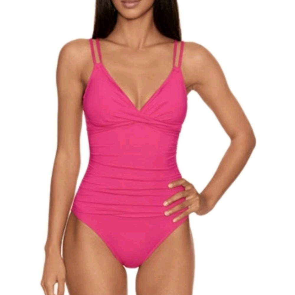 Lauren Ralph Lauren Double-Strap Tummy Control Swimsuit In Passion Fruit Size 4